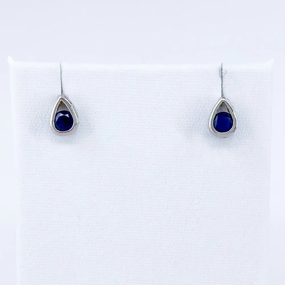 Blue Cubic Zirconia Teardrop Stud Earrings | Vintage Sterling Silver 925